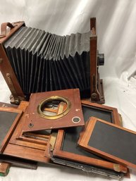 Full Plate Accordion Camera With Plates Antique Mahogany & Brass