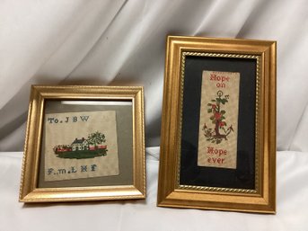 Two Small Framed Needlepoint Wall Hangings