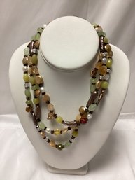 American West Precious Stone 3 Strand Necklace With Flower Statement Piece