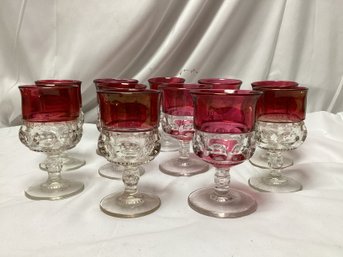 Tiffin-franciscan King's Crown Ruby Flashed Top & Bottom Claret Wine Glasses