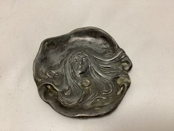 Art Nouveau Flowing Hair Pewter Piece