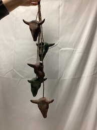 Mexican Clay Toro Skulls On Rope Chime
