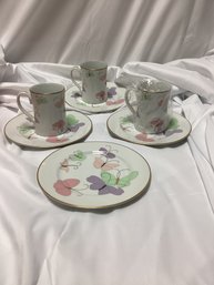 Fitz & Floyd Butterfly Borealis Cup And Saucers - Japan