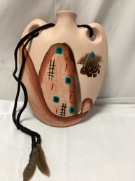 Signed Handpainted Terracotta Native American Canteen
