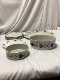 Gustavsberg Sweden Hand Painted Dinner Plates And Serving Bowls