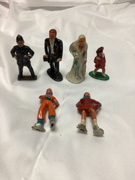 Lead Figures Lot - Ice Skaters, Policeman, Bride & Groom