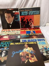 Vinyl Album Lot - Buddy Holl, Little Richard, Beach Boys, And More