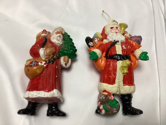 Two Antique Plastic Santa Ornaments Figures