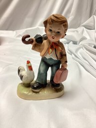 Lefton Hand Painted Boy With Rooster Figurine