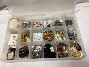 Button Lot With Plastic Container