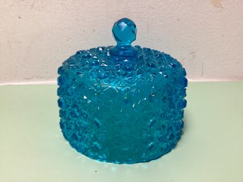 EAPG Blue Glass Daisy Button Covered Butter / Cheese Dish Dome