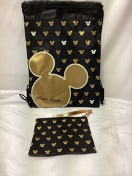 Walt Disney's Mickey Mouse String Backpack With Matching Wallet