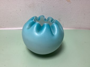 Blue Satin Glass Rose Bowl