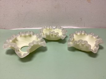 Uranium Satin Glass Candle Bobeche - Lot Of 3