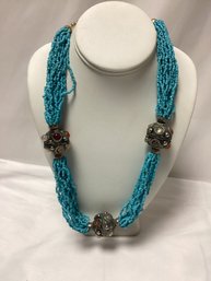 Beaded Turqouise Necklace With Silver Spaces