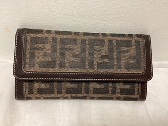 Authentic Fendi Zucca Long Wallet W/aftermarket Shoulder Chain