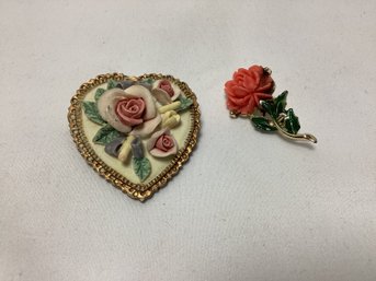 Two Vintage Floral Brooches