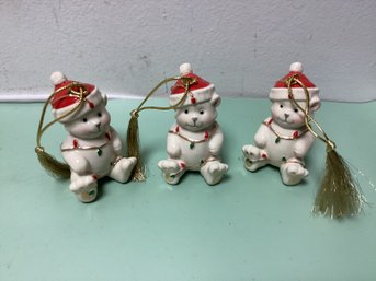 Lenox Teddy Bear Porcelain Ornaments - Lot Of 3