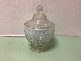 Fenton White Moonstone Hobnail Lidded Candy Jar