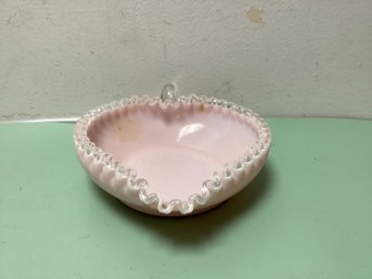 Fenton Silver Rose Heart Shaped Glass Dish