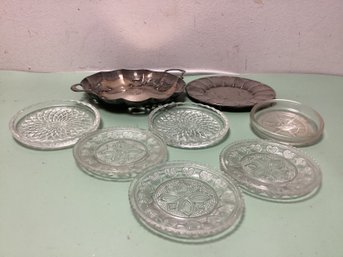 Coaster Lot - Glass, Silver Plate, And Pewter