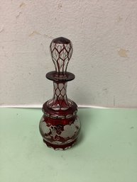 Victorian Bohemian Cut Ruby Glass Perfume Bottle