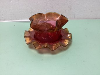 Venetian Threaded Art Glass Bowl And Cup