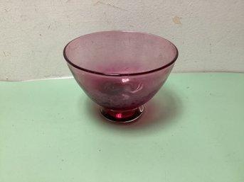 Signed Cranberry Pedestal Glass Bowl