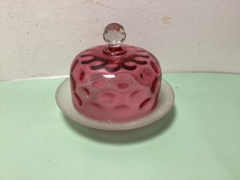 Rubina Glass Butter Or Cheese Dome Dish With Satin Plate