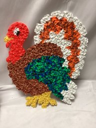 1970s Melted Popcorn Art Turkey Thanksgiving Decor