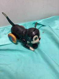 Vintage Tin Cat On Wheels Tin Toy