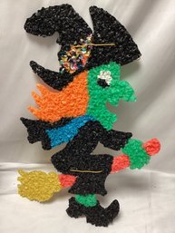 1970s Melted Popcorn Art Witch Halloween Decor
