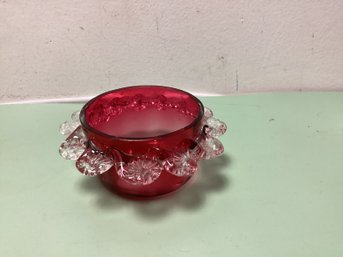 Uranium English Cranberry Art Glass Finger Bowl - See All Pictures!