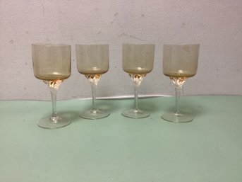 Amber Stem Wine Glasses - Lot Of 4