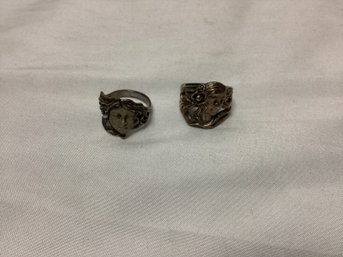 Pair Of Antique Art Nouveau Woman Sterling Silver Rings