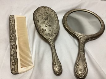 Cherub Vanity Set - Brush, Comb, And Mirror