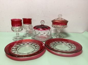 Ruby Red Clear Cut Thumb Print Glass Lot