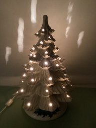 Vintage 15.5 Inch White Ceramic Christmas Tree - Works