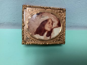 Porcelain Painted Picture In Antique Gold Gilt Frame