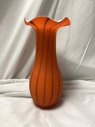 MCM Frosted Orange Glass Striped Vase