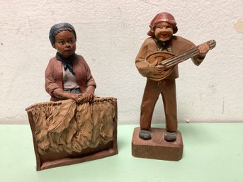 Two Wooden Carved Folk Art Figures