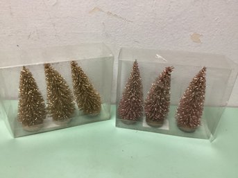 Two Sets Of Bottle Brush Christmas Trees