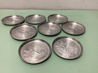 Vintage Pressed Aluminum Geese Coasters - Set Of 8