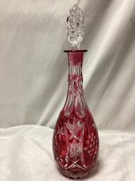 Nachtmann Traube Wine Decanter Cranberry Cut To Clear With Stopper