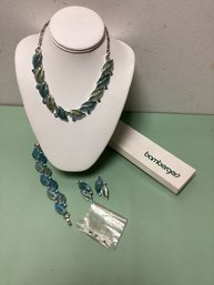 Lisner Signed Necklace, Bracelet And Matching Clip On Earrings Set