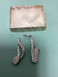 Two Rhinestone Music Brooches