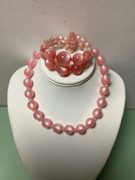 Pink Moonglow Lucite Necklace And Bracelet