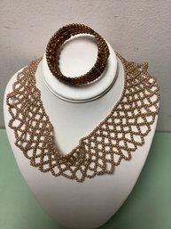 Antique Pearl Bib Collar Necklace And Bracelet