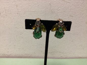 Weiss Signed Rhinestone Bee Clip On Earrings