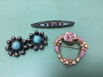 Antique Brooch Lot - Turqouise And More